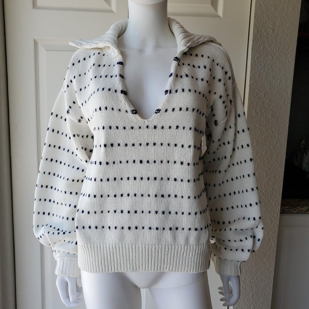 we the free white 100% cotton knit pullover sweater